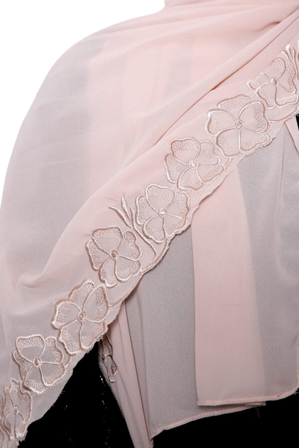 Embroidered Georgette Hijab (Blush beige) - Image 4