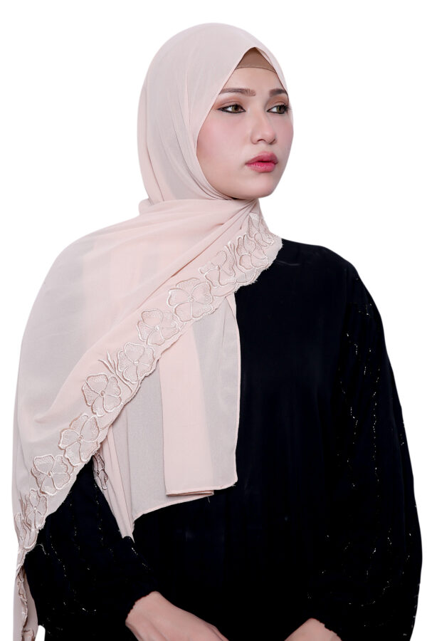 Embroidered Georgette Hijab (Grey White)