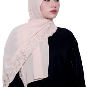 Embroidered Georgette Hijab (Grey White)