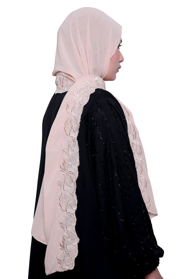 Embroidered Georgette Hijab (Grey White) - Image 2