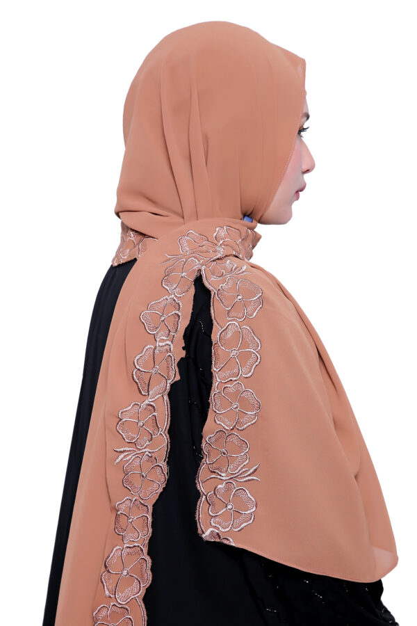 Embroidered Georgette Hijab (Chai) - Image 3