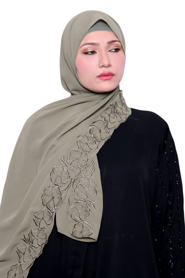Embroidered Georgette Hijab (Olive green)