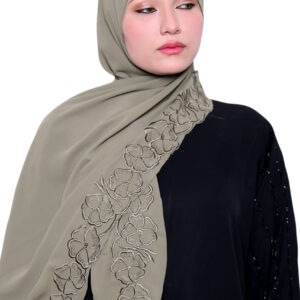 Embroidered Georgette Hijab (Olive green)