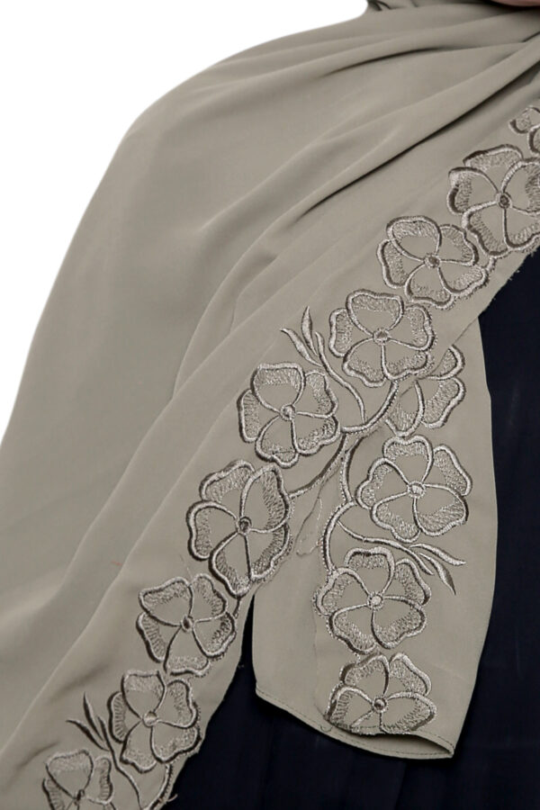 Embroidered Georgette Hijab (Olive green) - Image 3