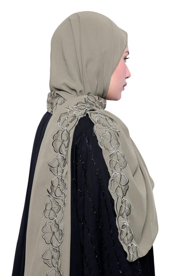 Embroidered Georgette Hijab (Olive green) - Image 2