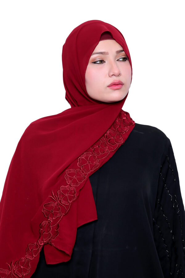 Embroidered Georgette Hijab (Burgundy)