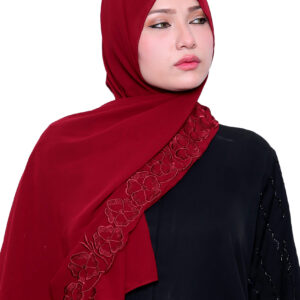 Embroidered Georgette Hijab (Burgundy)