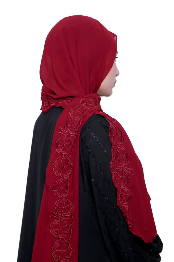 Embroidered Georgette Hijab (Burgundy) - Image 4