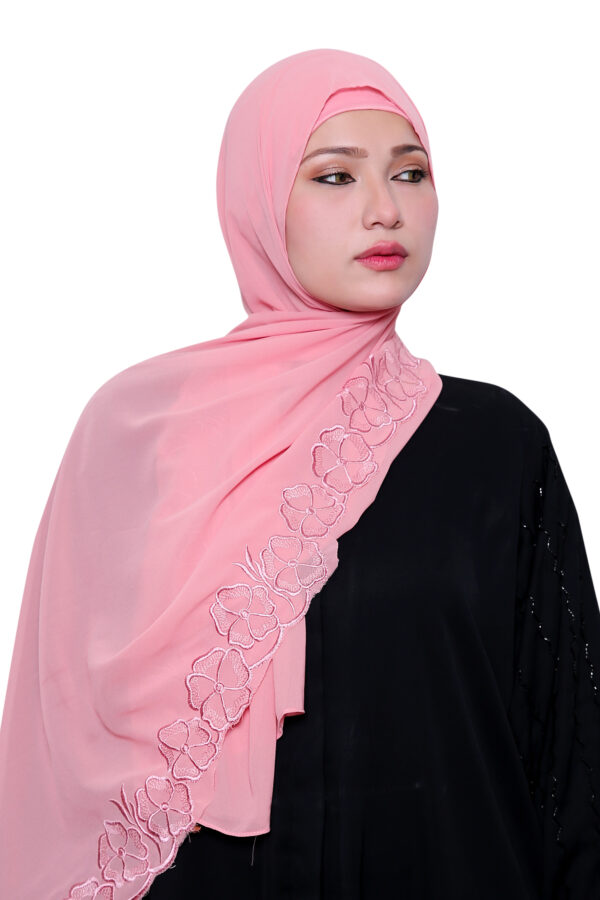 Embroidered Georgette Hijab (Baby Pink)