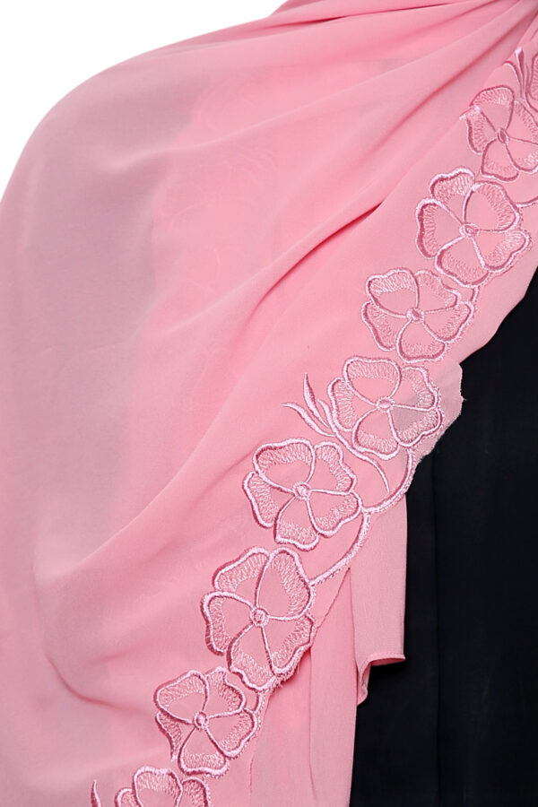 Embroidered Georgette Hijab (Baby Pink) - Image 3