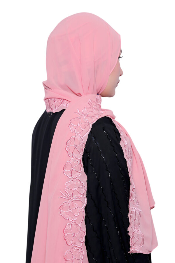 Embroidered Georgette Hijab (Baby Pink) - Image 4