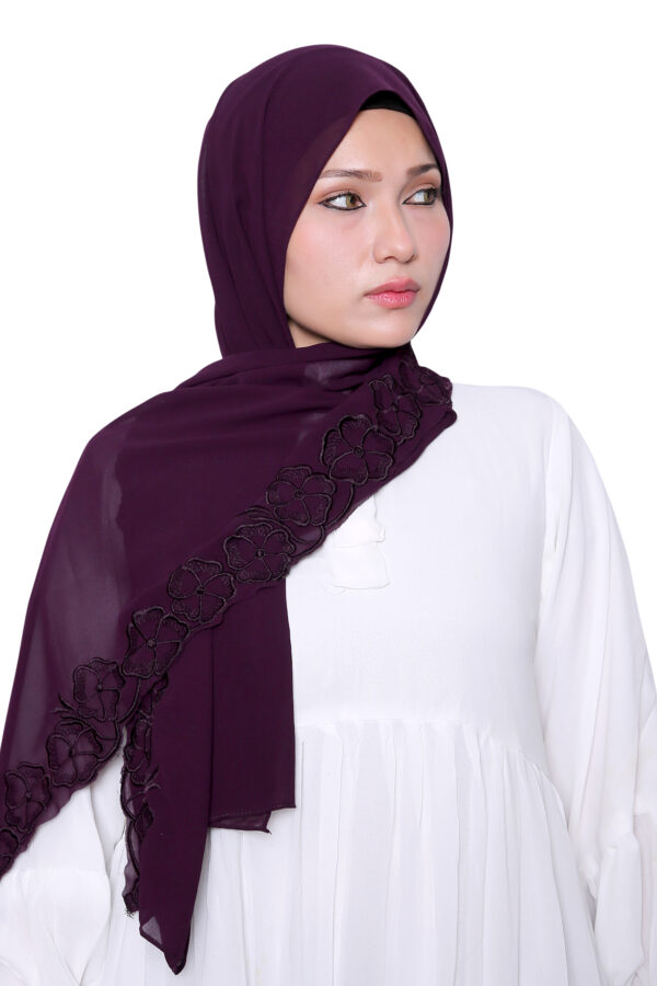 Embroidered Georgette Hijab (Brown)