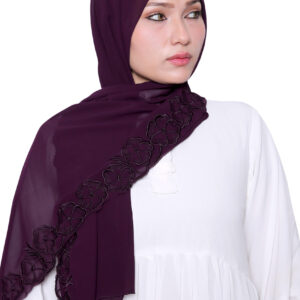 Embroidered Georgette Hijab (Brown)