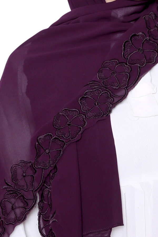 Embroidered Georgette Hijab (Brown) - Image 4