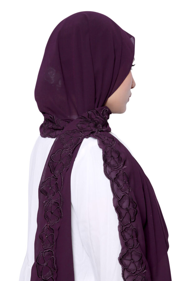 Embroidered Georgette Hijab (Brown) - Image 2