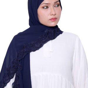 Embroidered Georgette Hijab (Blue)