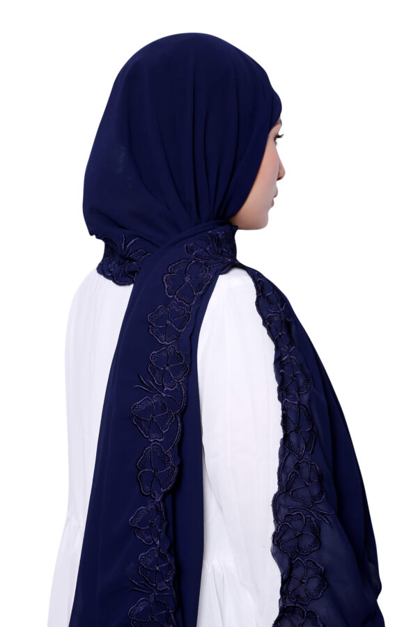 Embroidered Georgette Hijab (Blue) - Image 2