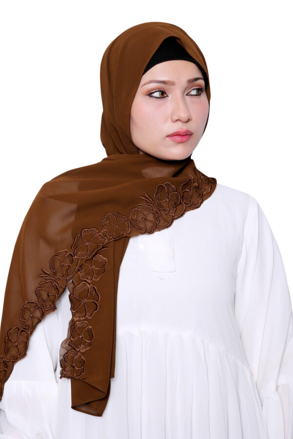 Embroidered Georgette Hijab (chocolate brown)