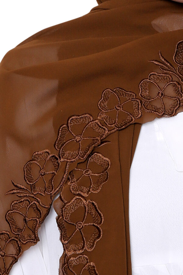 Embroidered Georgette Hijab (chocolate brown) - Image 4