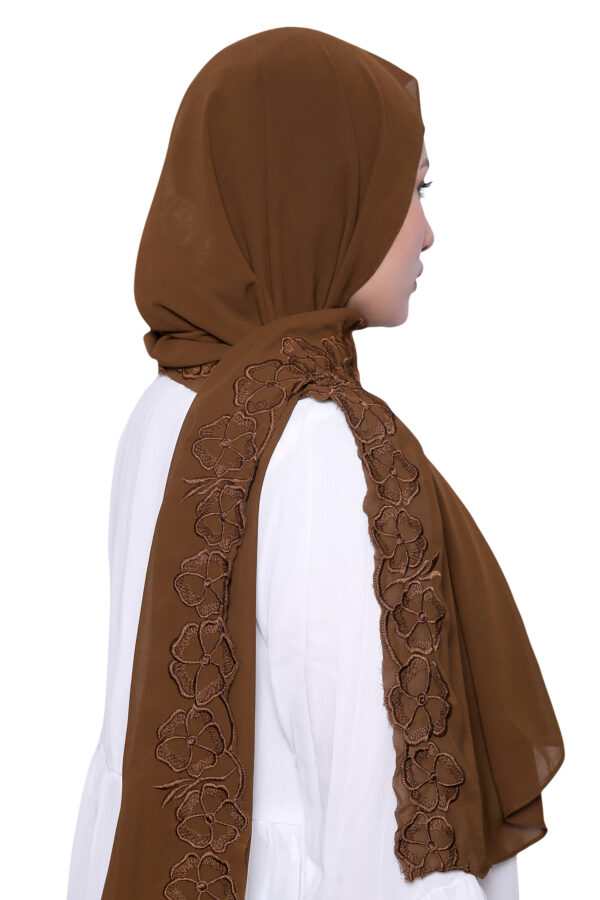 Embroidered Georgette Hijab (chocolate brown) - Image 2